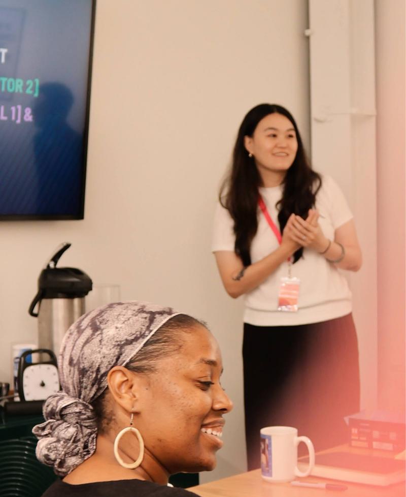 Stephanie Kuo leads a training session